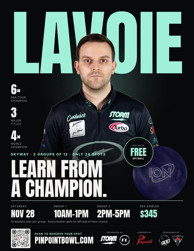 Flyer for the Nov 28 clinic with François Lavoie at Skyway Bowl, Hamilton