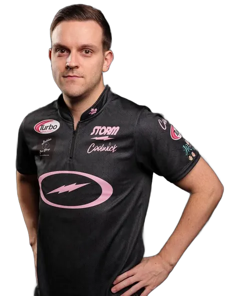 François Lavoie in his black and pink Storm jersey, hand on his hip